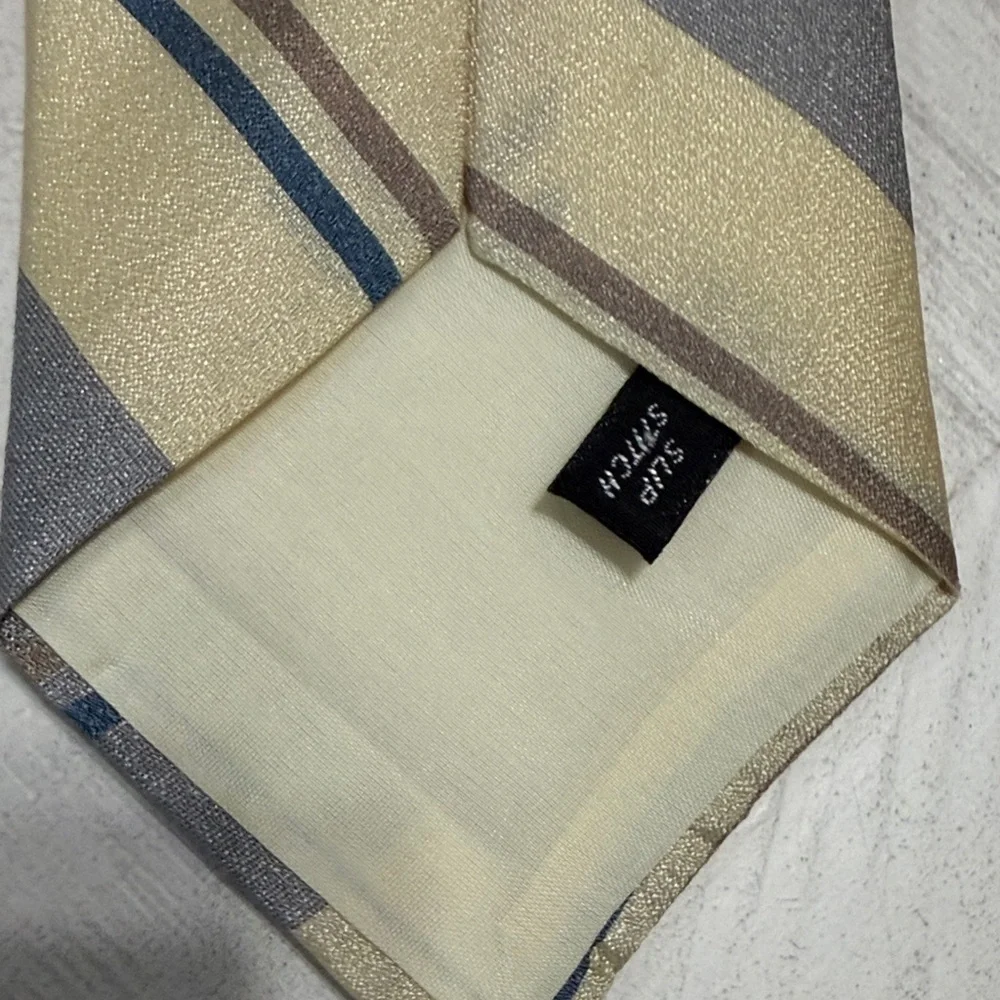 Yves Saint Laurent Striped Tie in Gray and Cream